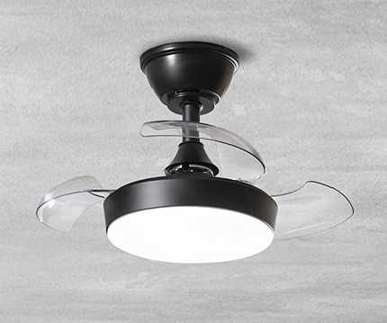 Ventilatore in metallo nero con luce LED 3 pale a scomparsa Ø 56cm